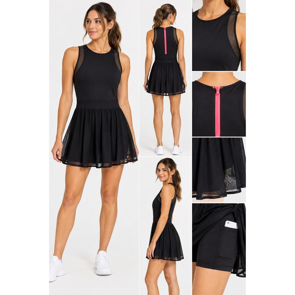 Lucky in Love Next Level Golf Tennis Dress Black Pink Zip w/ Shorts Small 4-6